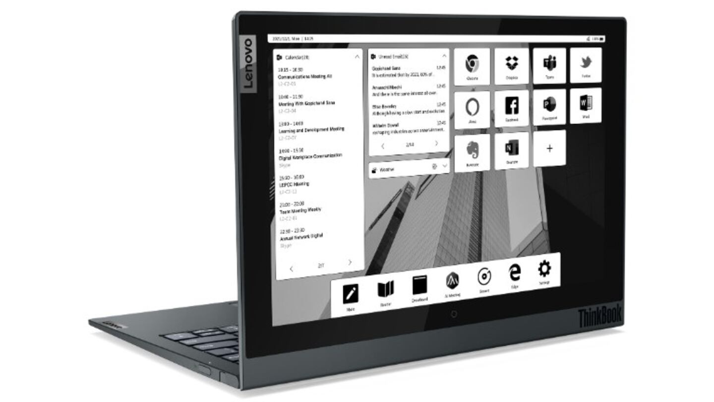 Lenovo presenta la segunda generación de ThinkBook Plus con pantalla secundaria de tinta electrónica. Foto: DPA.