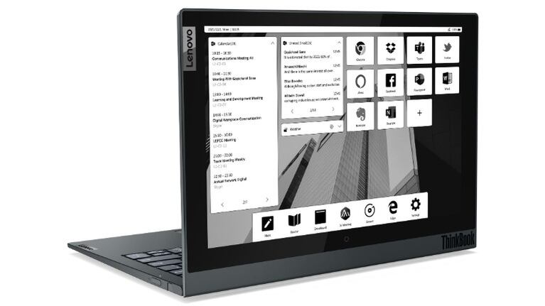 Lenovo presenta la segunda generación de ThinkBook Plus con pantalla secundaria de tinta electrónica. Foto: DPA.