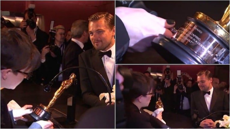 Leonardo DiCaprio, emocionado mientras le grababan su Oscar. Foto: Captura