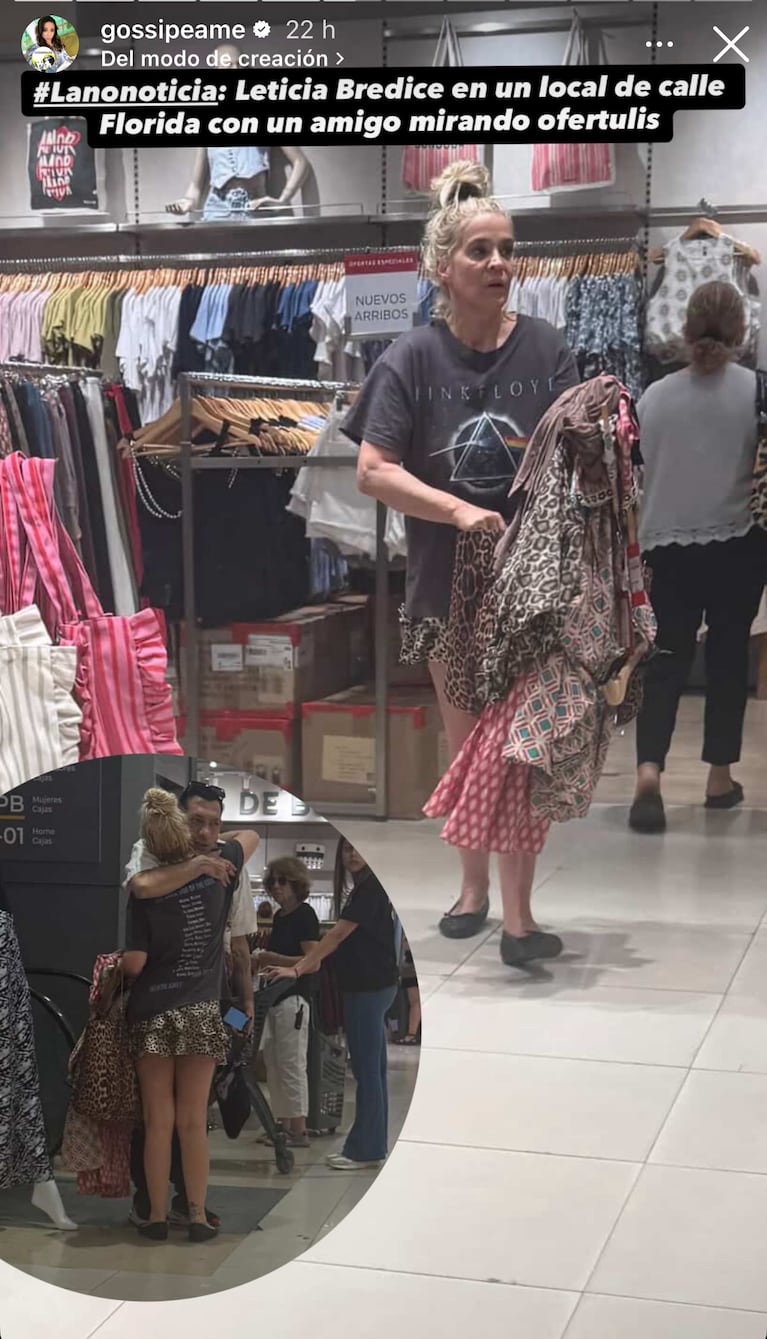 Leticia Bredice sorprendió comprando ropa en un local de ofertas de la calle Florida. Crédito: Instagram