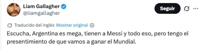 Liam Gallagher lanzó una picante predicción para Argentina vs. Inglaterra y revolucionó las redes. Crédito: X