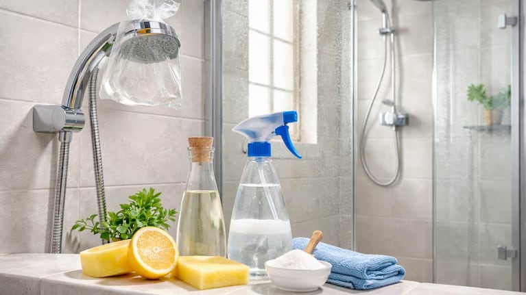 Limpiar la ducha con vinagre ahorra tiempo y tiene un gran resultado. Foto: IA