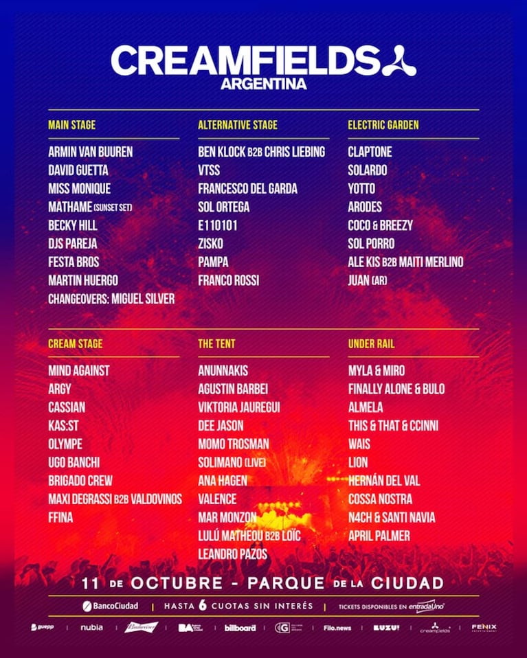 Line Up Creamfields Argentina 2025