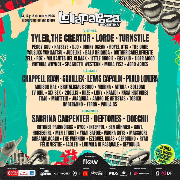 Line Up Lollapalooza Argentina 2026: cuándo tocan Sabrina Carpenter y Chappell Roan