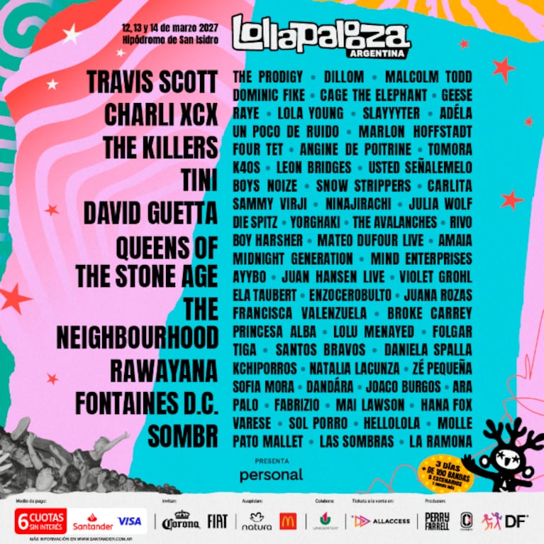 Lineup Lollapalooza 2027. Foto: prensa