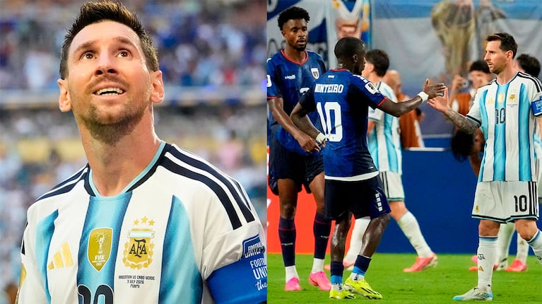 Lionel Messi y los jugadores de Cabo Verde tras la clasifición de Argentina a octavos de final en el MUNDIAL™ (Fotos: AP).