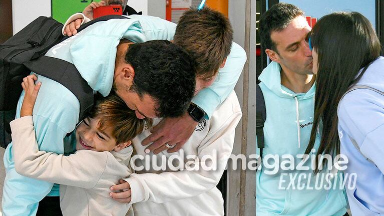 Lionel Scaloni regresó al hogar: el beso de su esposa y el abrazo de sus hijos
