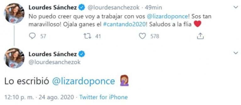 Lizardo Ponce le sacó el celu a Lourdes Sánchez y le 'hackeó' Twitter con un mensaje insólito: "¡No puedo creer que voy a trabajar con vos!"