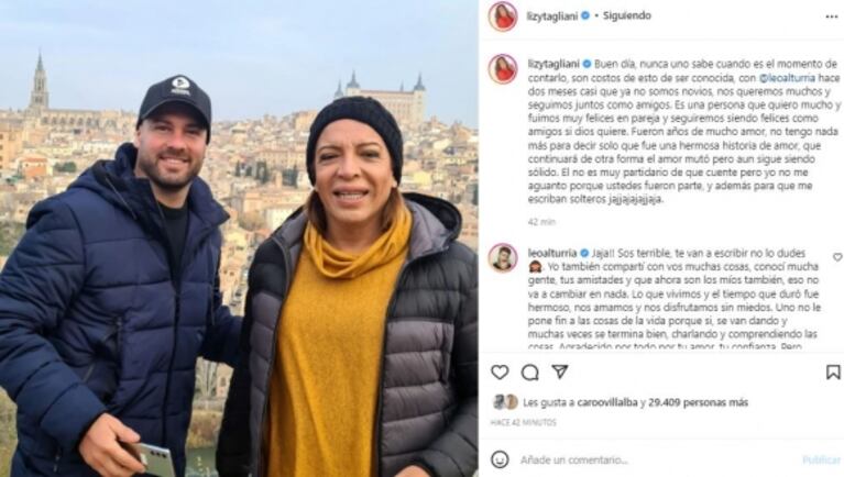 Lizy Tagliani anunció su separación de Leo Alturria tras dos años y medio de amor: "Fue una historia hermosa"