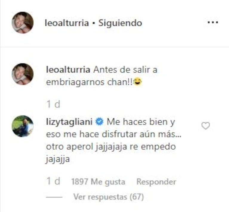 Lizy Tagliani compartió fotos junto a Leo Alturria, su novio, tras su reconciliación: "Me hacés bien"
