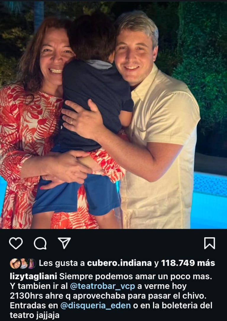 Lizy Tagliani con su marido y su hijo en sus redes sociales.