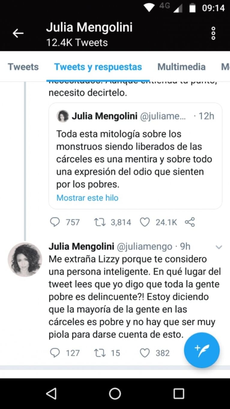 Lizy Tagliani cruzó a Julia Mengolini tras opinar de las prisiones domiciliarias: "Fui pobre y nunca pisé una comisaría"