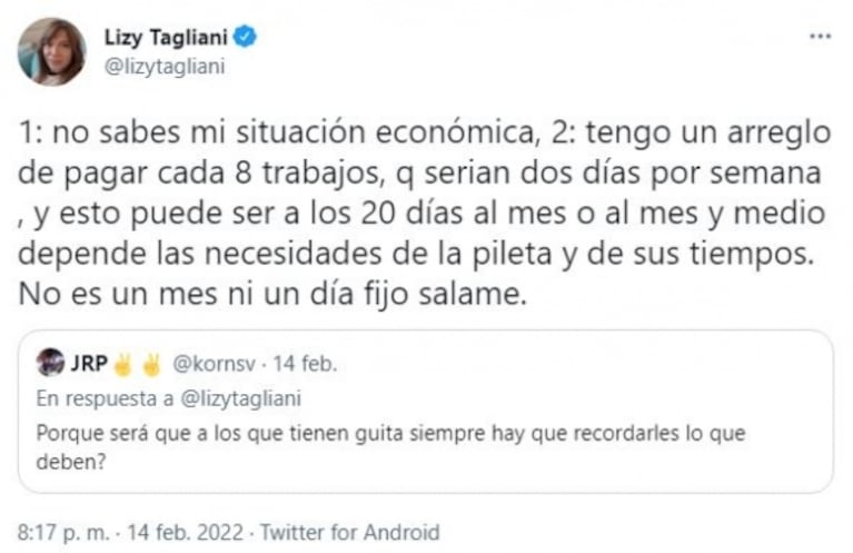 Lizy Tagliani Cruz A Un Seguidor En Twitter No Sab s Mi Situaci n lizy-tagliani-cruz-a-un-seguidor-en-twitter-no-sab-s-mi-situaci-n