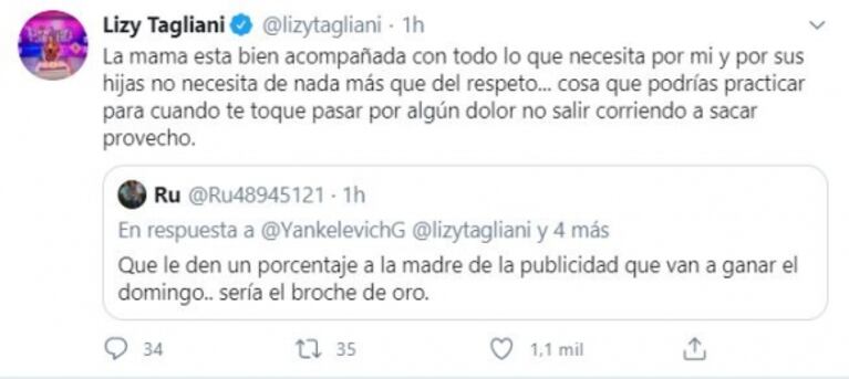 Lizy Tagliani cruzó a un seguidor que criticó el homenaje en TV a La Floppy: "Su mamá no necesita más que respeto"