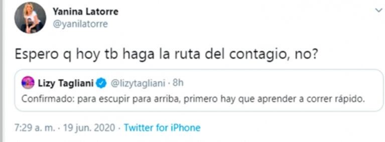 Lizy Tagliani, filosa tras la noticia de coronavirus en América: "Para escupir para arriba, hay que correr rápido"