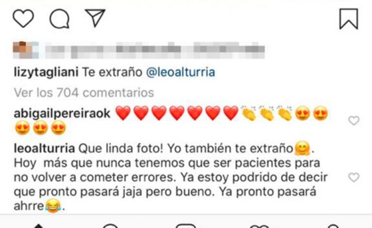 Lizy Tagliani le dedicó su amor en redes a Leo Alturria y él aclaró: "Hay que ser pacientes para no volver a cometer errores"