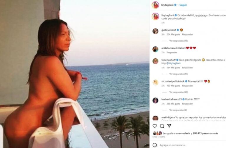 Lizy Tagliani se mostró sin ropa en Instagram y las famosas reaccionaron: "Ese cuerpo pide fuego"