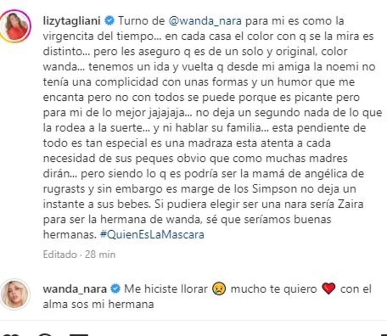 Lizy Tagliani sorprendió a Wanda Nara con un conmovedor posteo tras su picante cruce en redes: su reacción 