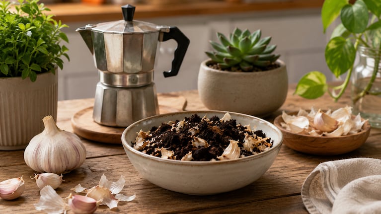 Lo aseguran expertos: con café y ajo se logra una súper mezcla con dos grandes beneficios en el hogar. Foto: IA