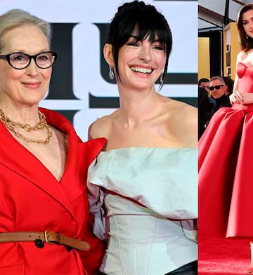 Lo looks de Meryl Streep y Anne Hathaway en el tour mundial de prensa de El Diablo Viste a la Moda 2 (Fotos: AFP y @lft_magazine).