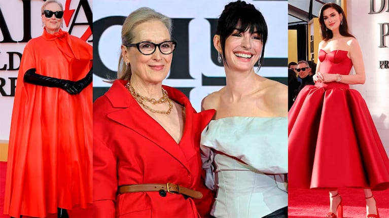 Lo looks de Meryl Streep y Anne Hathaway en el tour mundial de prensa de El Diablo Viste a la Moda 2 (Fotos: AFP y @lft_magazine).