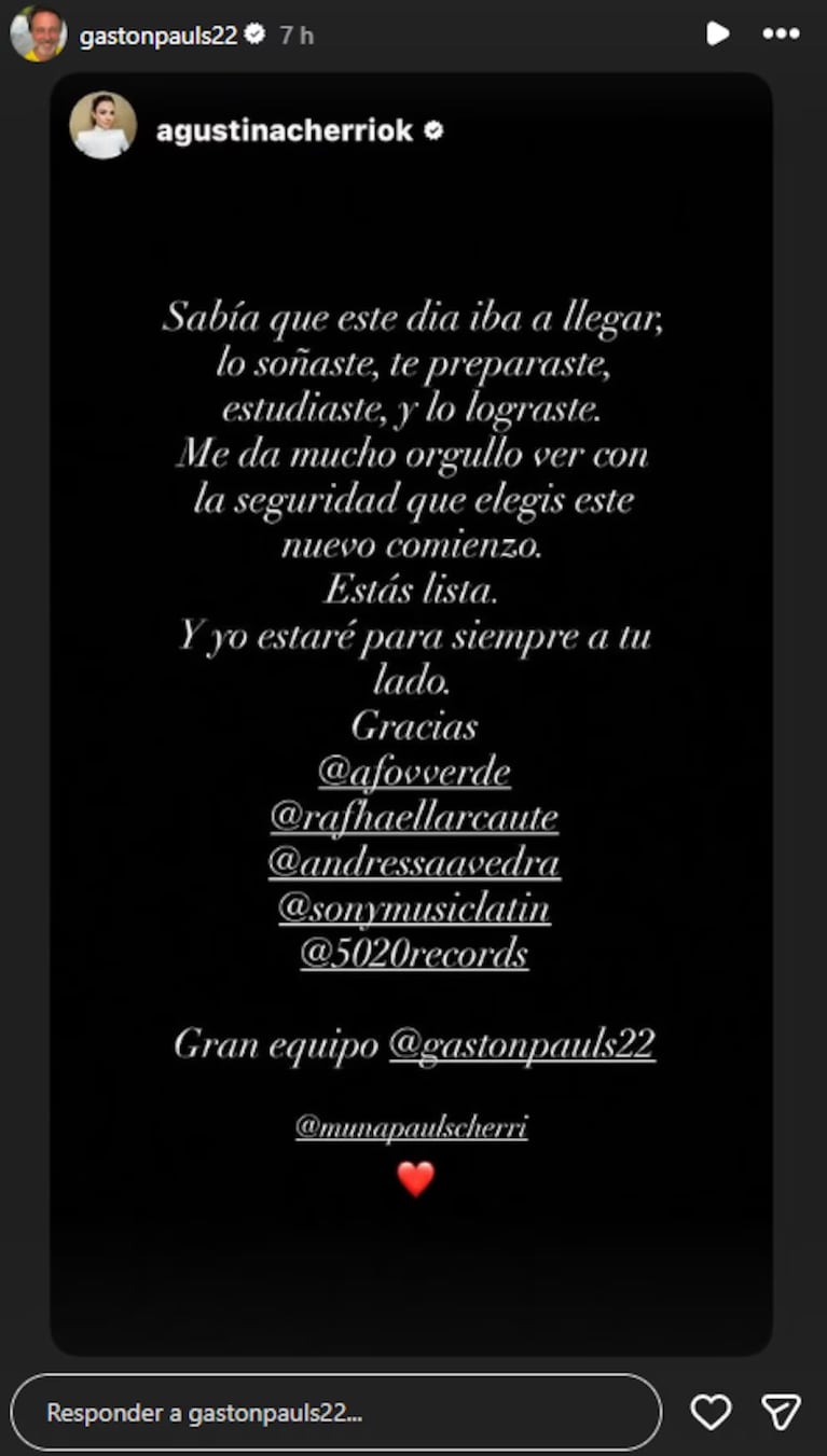 "lo soñaste, te preparaste, estudiaste, y lo lograste” . Agustina Cherri también felicitó a su hija Fuente: Instagram @aguscherrioficial