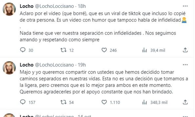 Locho Loccisano enfrentó la versión de infidelidades tras su sorpresiva separación de Majo Martino