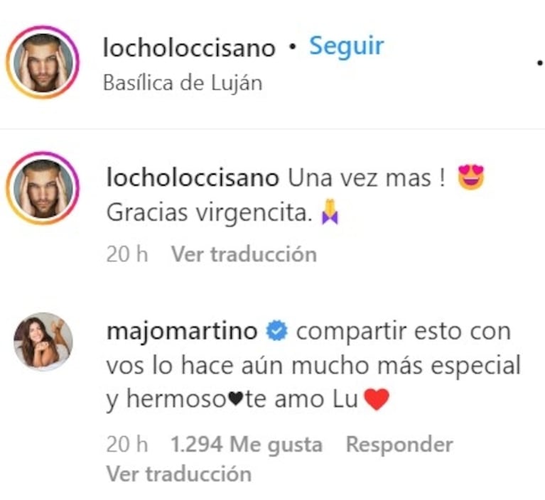 Locho Loccisano fue con Majo Martino y su familia a Luján: "Gracias, Virgencita"