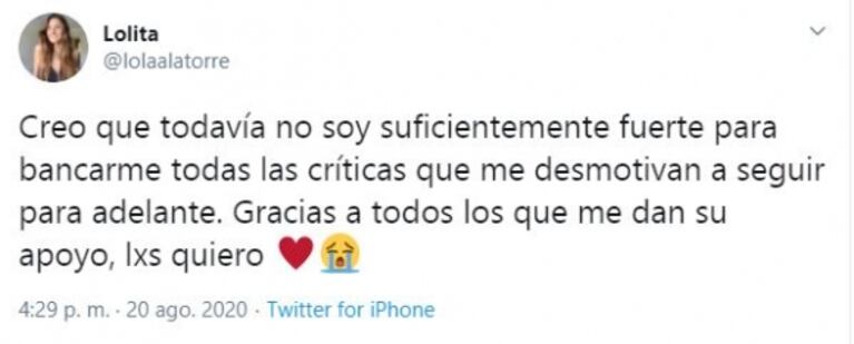 Lola Latorre contó que cierra su Twitter por una profunda razón: "Es doloroso recibir comentarios violentos"