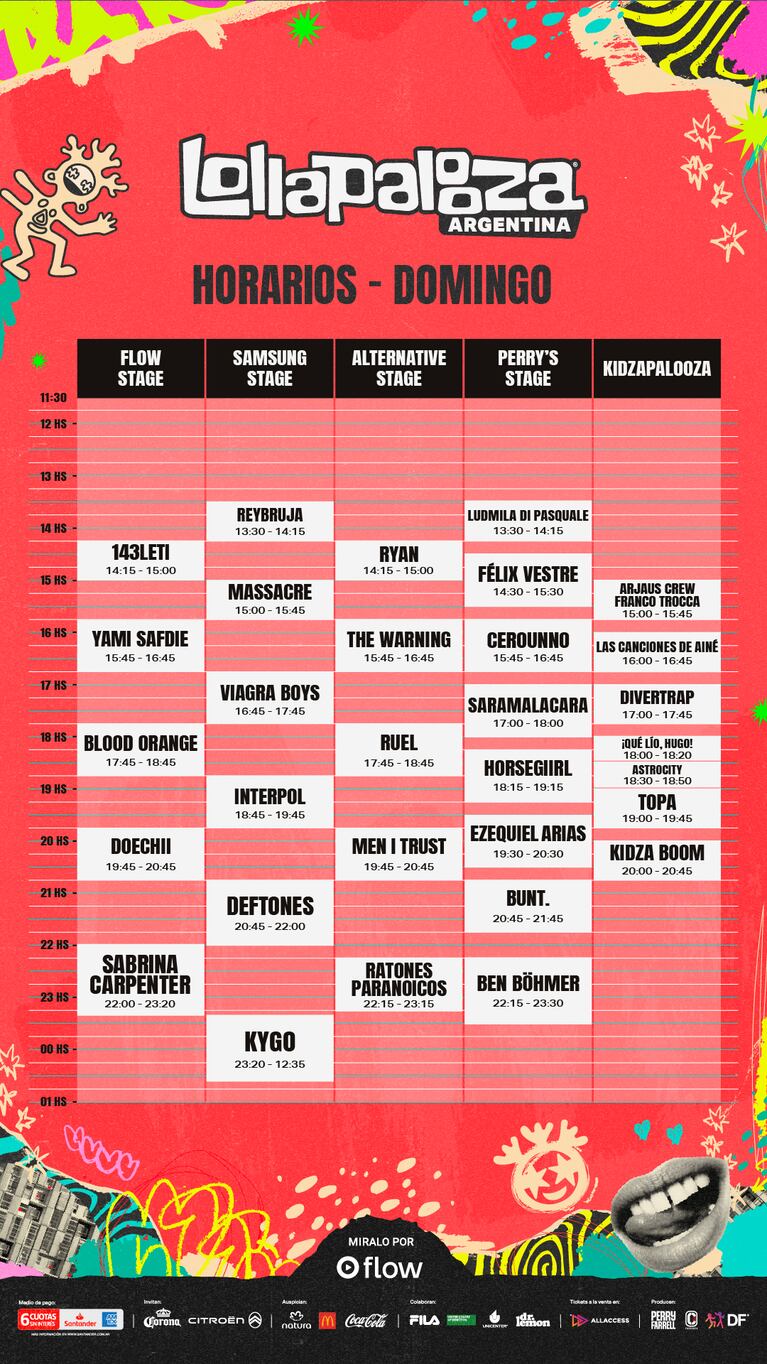 Lollapalooza 2026: confirmaron los horarios, la grilla día por día y tres nuevos shows