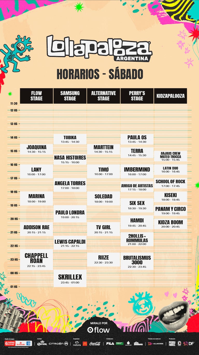 Lollapalooza 2026: confirmaron los horarios, la grilla día por día y tres nuevos shows