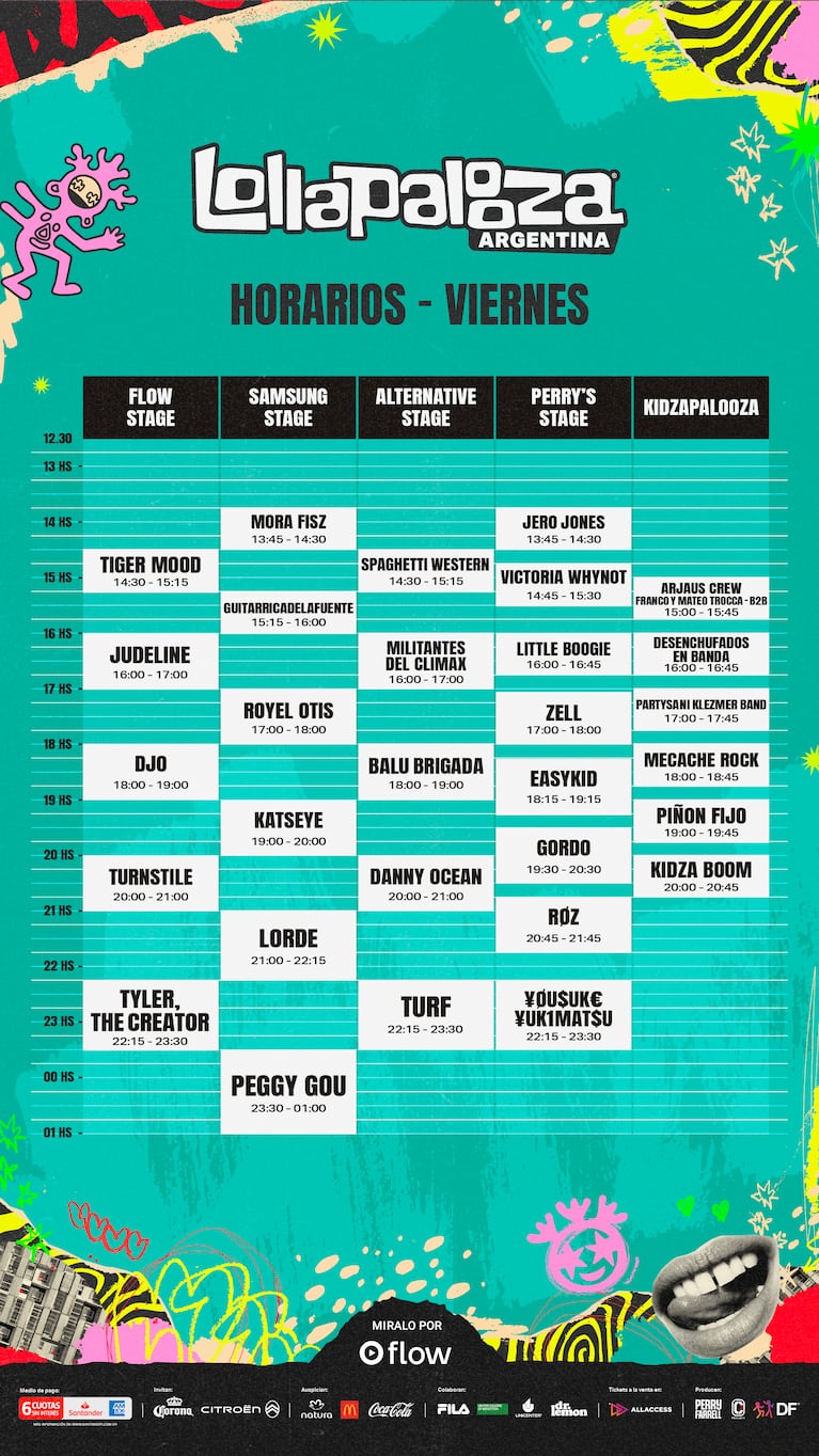 Lollapalooza 2026: confirmaron los horarios, la grilla día por día y tres nuevos shows