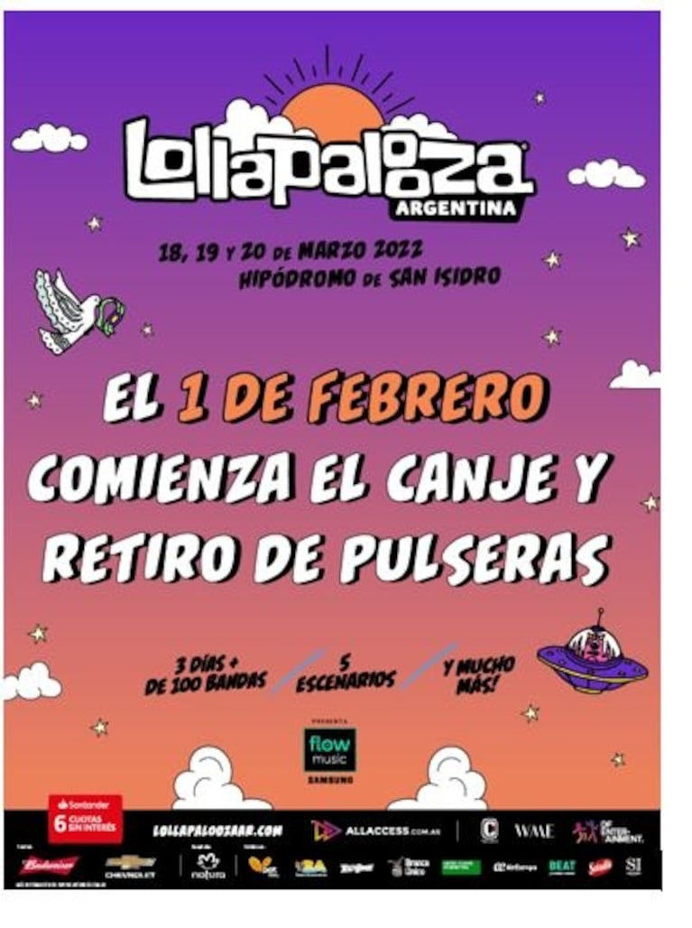 Lollapalooza Argentina 2022: cómo y cuándo canjear las pulseras