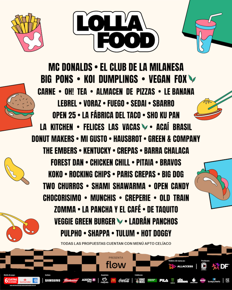 Lollapalooza Argentina 2024: cuándo retirar las pulseras y line-up de gastronomía