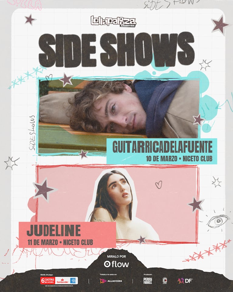 Lollapalooza Argentina 2026 suma nuevos sideshows: Judeline y Guitarricadelafuente