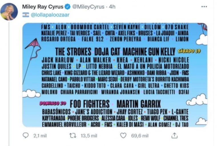 Lollapalooza: el mensaje de Miley Cyrus para sus fans argentinos