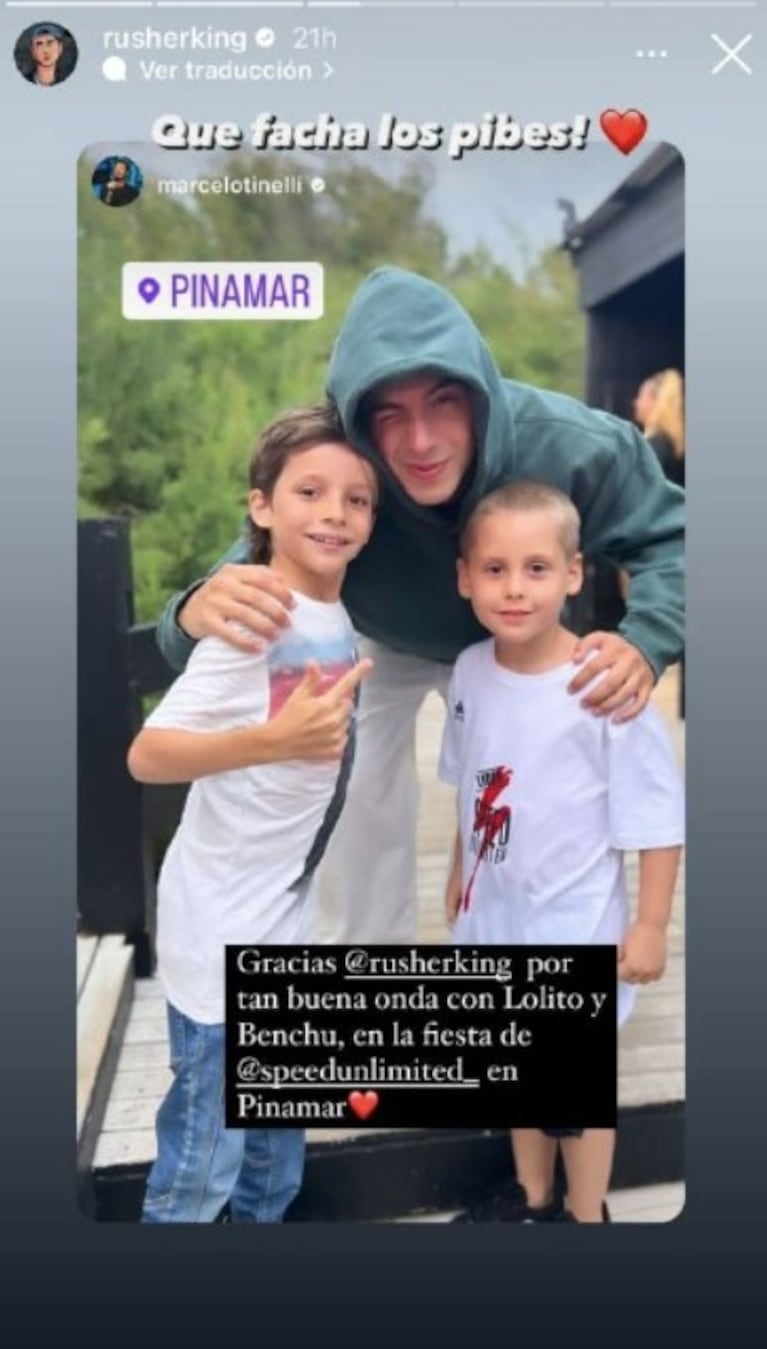 Lolo, el hijo de Marcelo Tinelli, conoció a Rusherking: dulce cruce entre el conductor y el músico