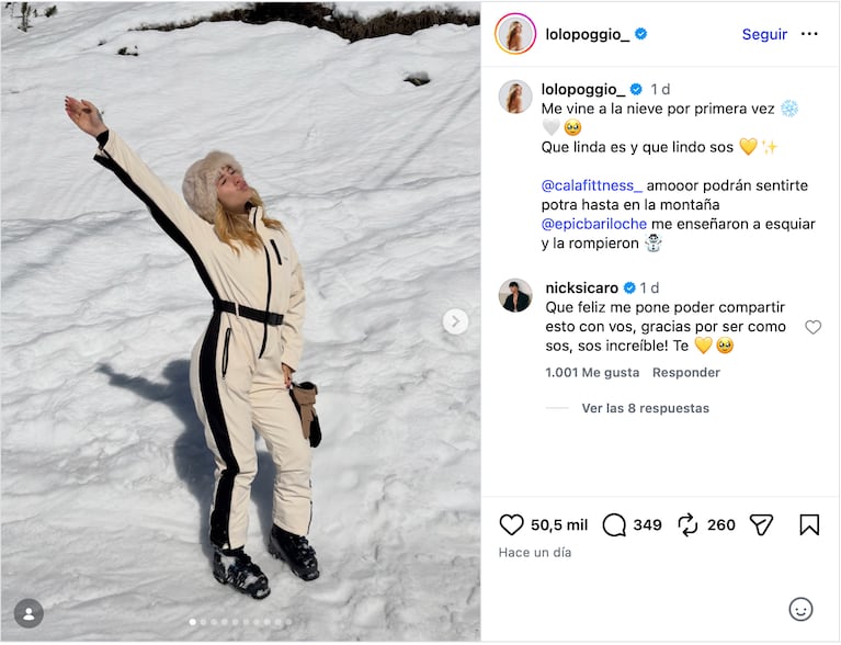 Lolo Poggio conoció la nieve por primera vez (Foto: Instagram @lolopoggio_)
