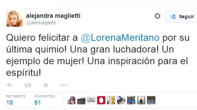 Lorena Meritano celebró en Twitter, su última sesión de quimio. (Fotos: Twitter)