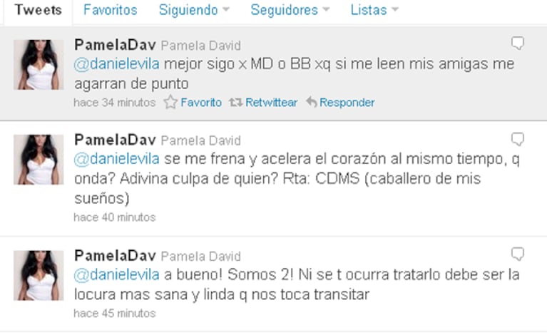 Los amorosos tweets de Pamela para su pareja (Foto: Web). 