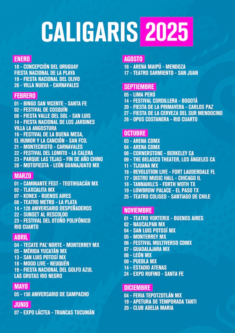 Los Caligaris cierran un año histórico: giras internacionales, hits y shows multitudinarios en 2025