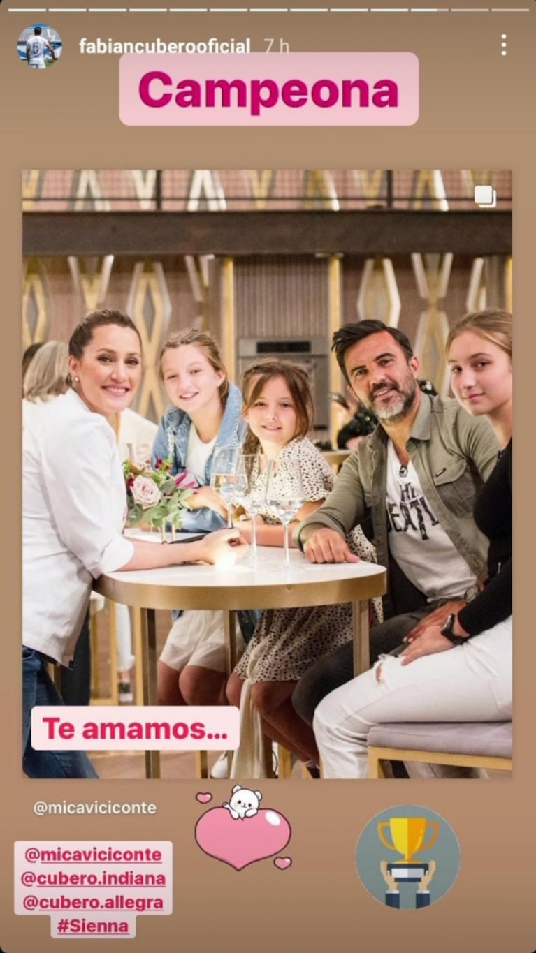 Los cariñosos posteos de Fabián Cubero por el triunfo de Mica Viciconte en MasterChef: "Te amamos"