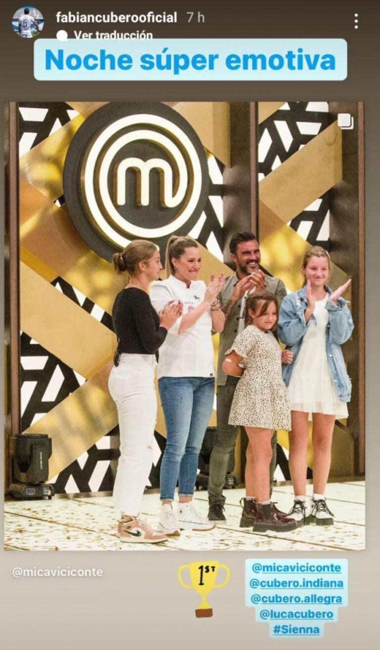 Los cariñosos posteos de Fabián Cubero por el triunfo de Mica Viciconte en MasterChef: "Te amamos"