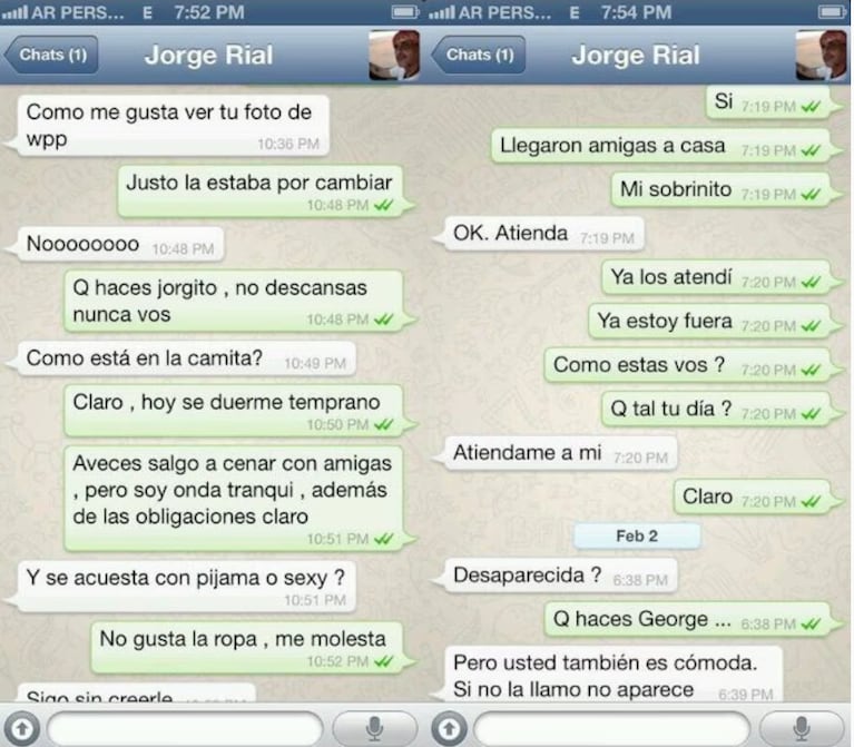 Los chats de Jorge Rial y Marianela Mirra del 2014 (Foto: captura de Twitter Marianela Mirra).