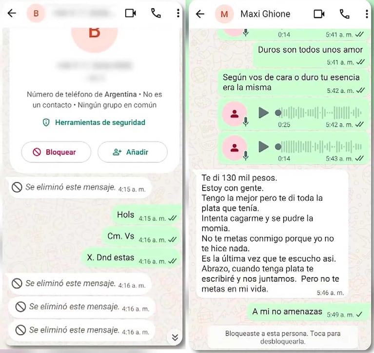 Los chats de Maxi Ghione con el taxi boy que generaron preocupación (Fotos. capturas América TV)