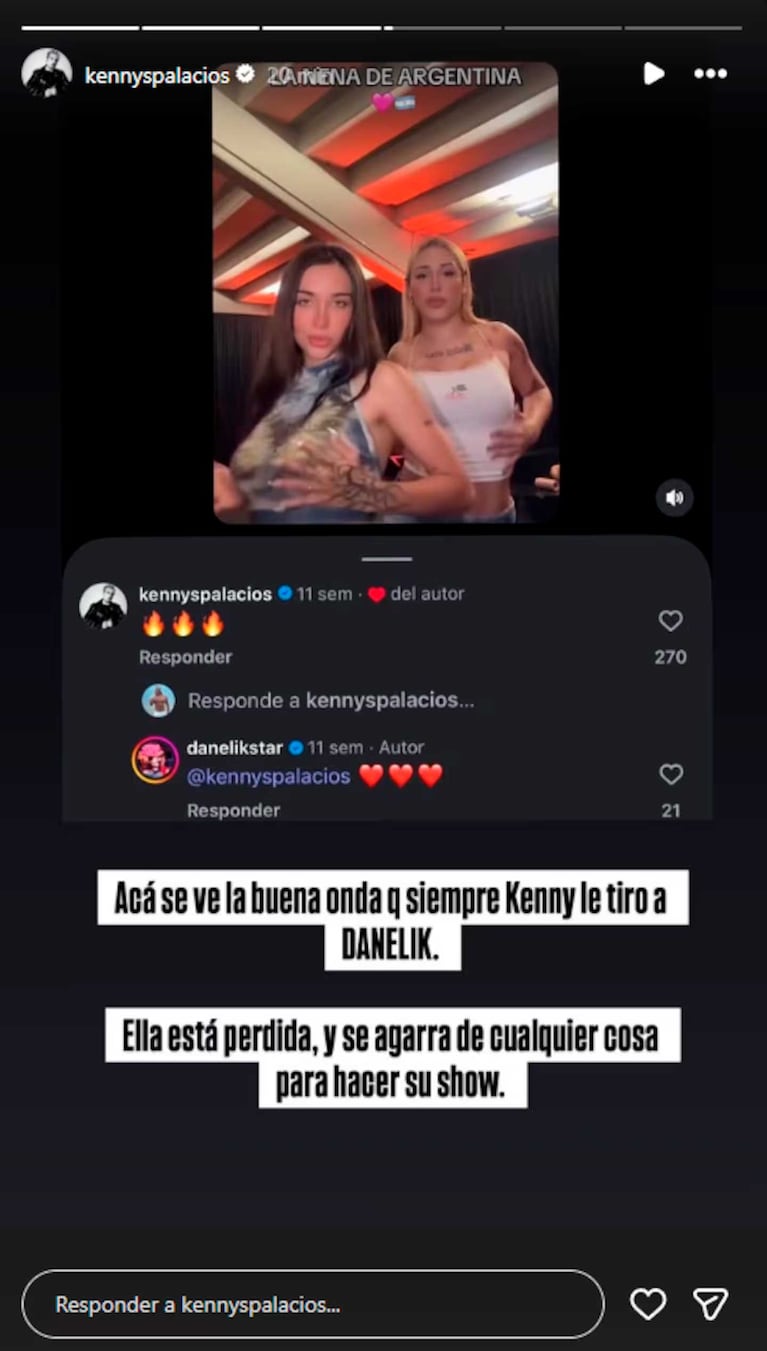 Los chats entre Danelik y Kennys Palacios previos a Gran Hermano (Foto: captura Instagram @kennyspalacios)