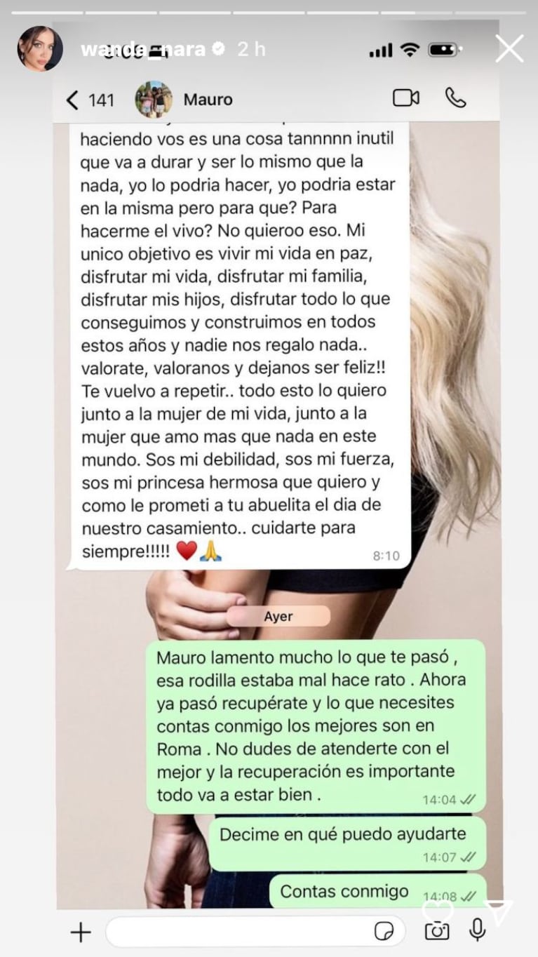 Los chats entre Wanda Nara y Mauro Icardi (Foto: captura de Instagram).