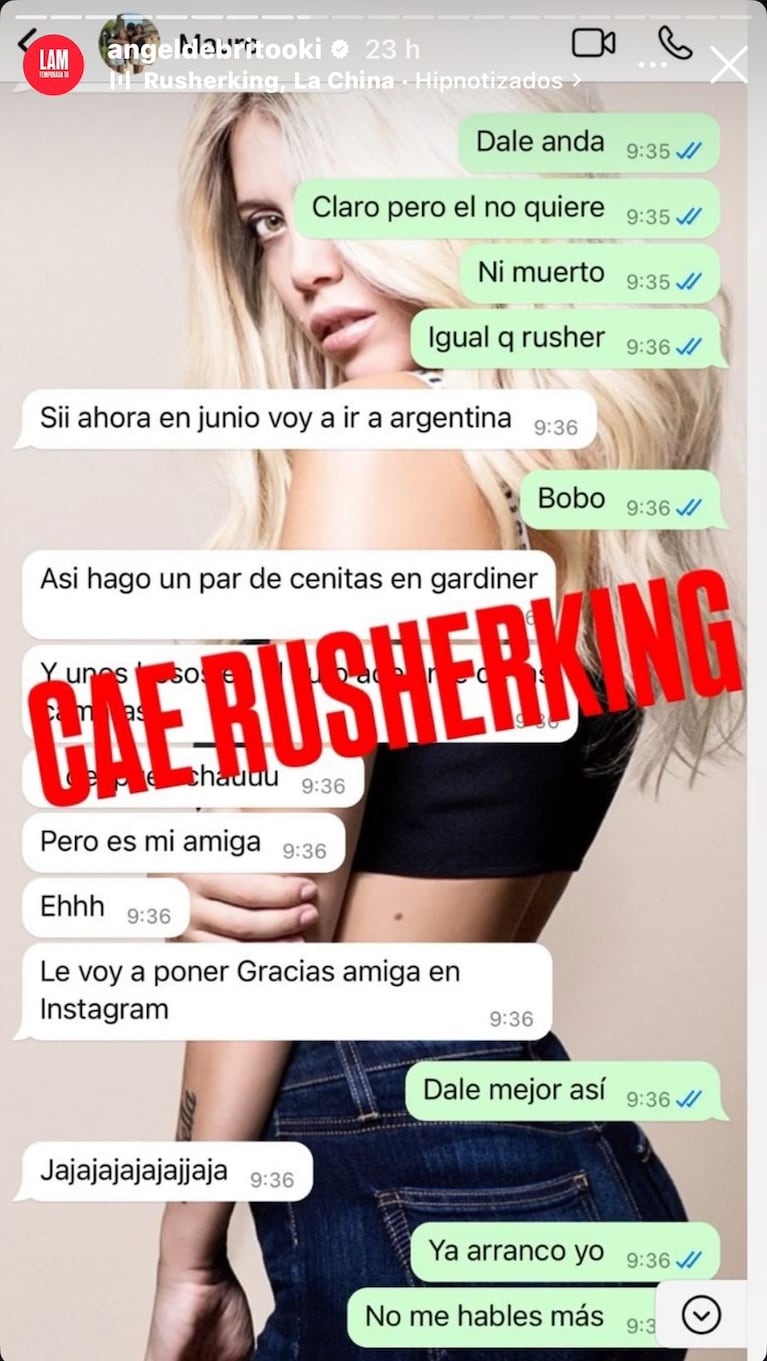 Los chats entre Wanda Nara y Mauro Icardi (Foto: captura de Instagram de Ángel de Brito).