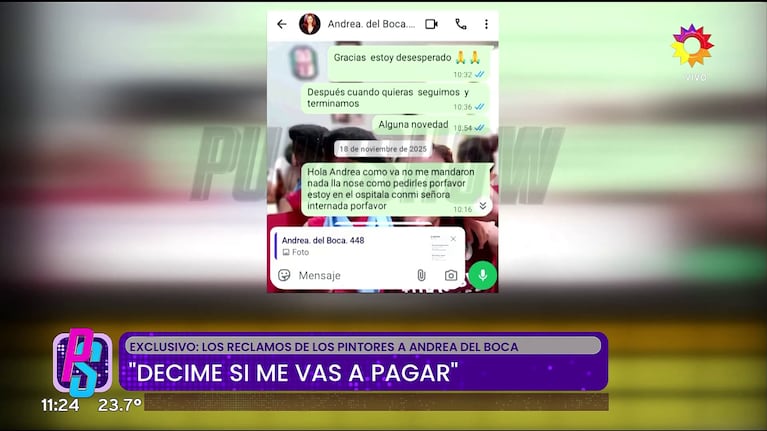 Los chats que comprometen a Andrea del Boca por no pagarle a los pintores de su casa.