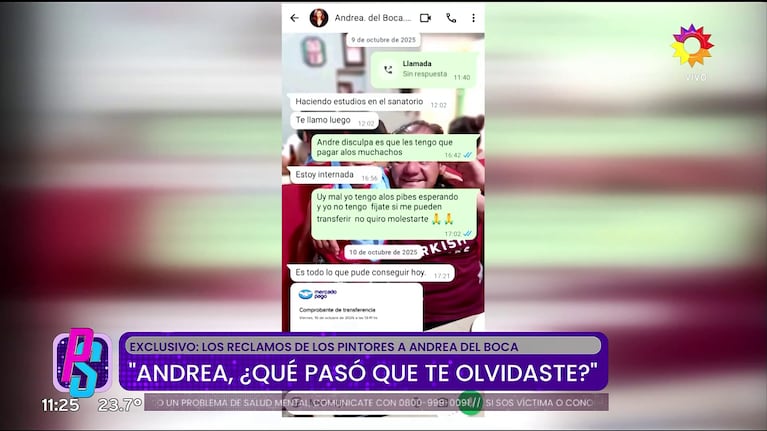 Los chats que comprometen a Andrea del Boca por no pagarle a los pintores de su casa.